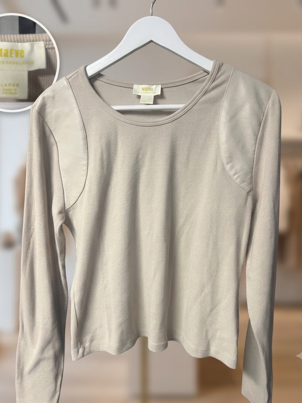 Anthropologie Beige Long-Sleeve Crewneck Top